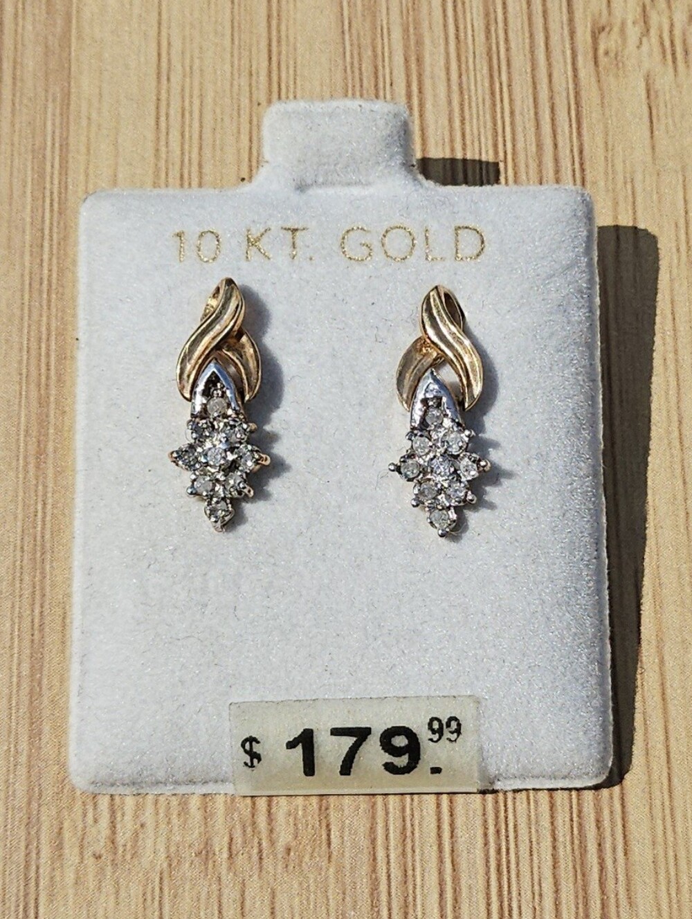Vintage 10K Gold Natural Diamond Cluster Drop Earrings